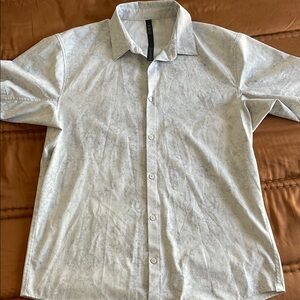 Men's White/blue Button-Up Short Sleeve Shirt - Lululemon - XL